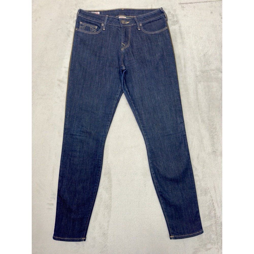 True Religion Slim Mid Rise Jeans Women's 29x29 Dark Wash Studded Side USA - Picture 2 of 12